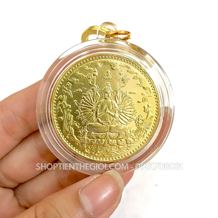 Móc Khóa Xu Vàng Phật Quan Âm Nghìn Tay Nghìn Mắt